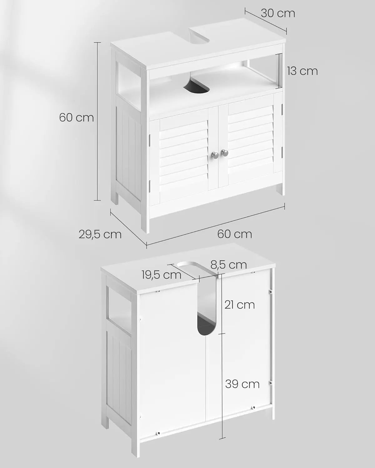 Waschbeckenunterschrank mit Lamellentüren wolkenweiss von Songmics