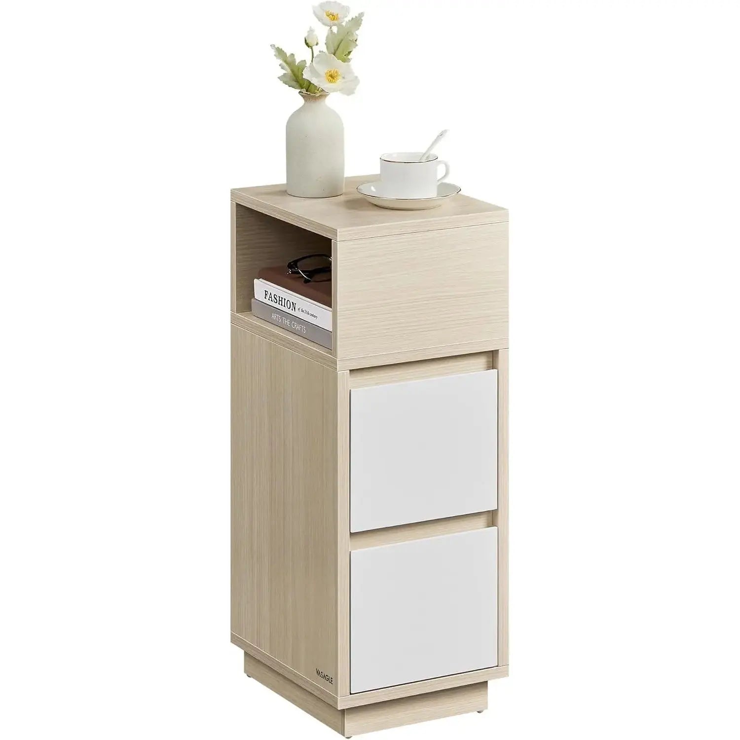 Nachttisch schmal 2 Schubladen naturbeige von Songmics