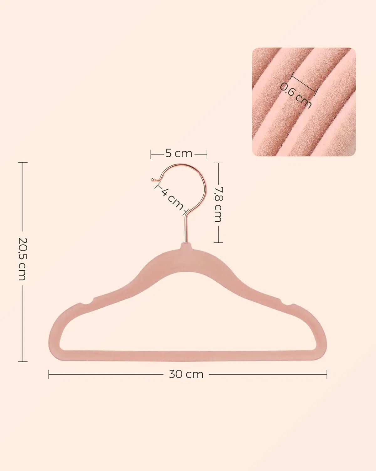 Kinderkleiderbügel Samt 50er Set pastellrosa von Songmics