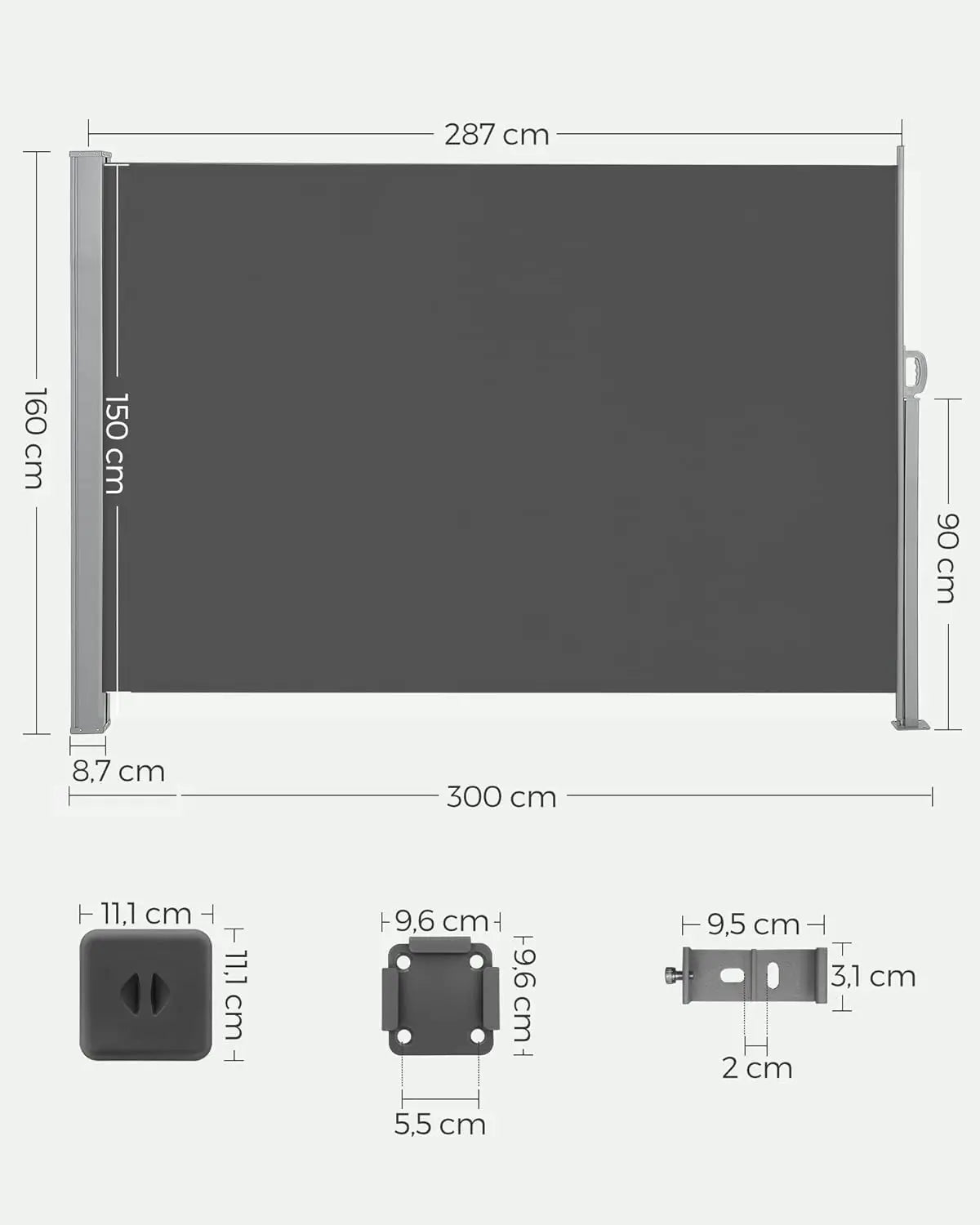 Seitenmarkise ausziehbar anthrazit 160x300cm Stahl von Songmics