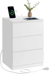 Nachttisch mit Steckdosenleiste, wolkenweiss von Songmics