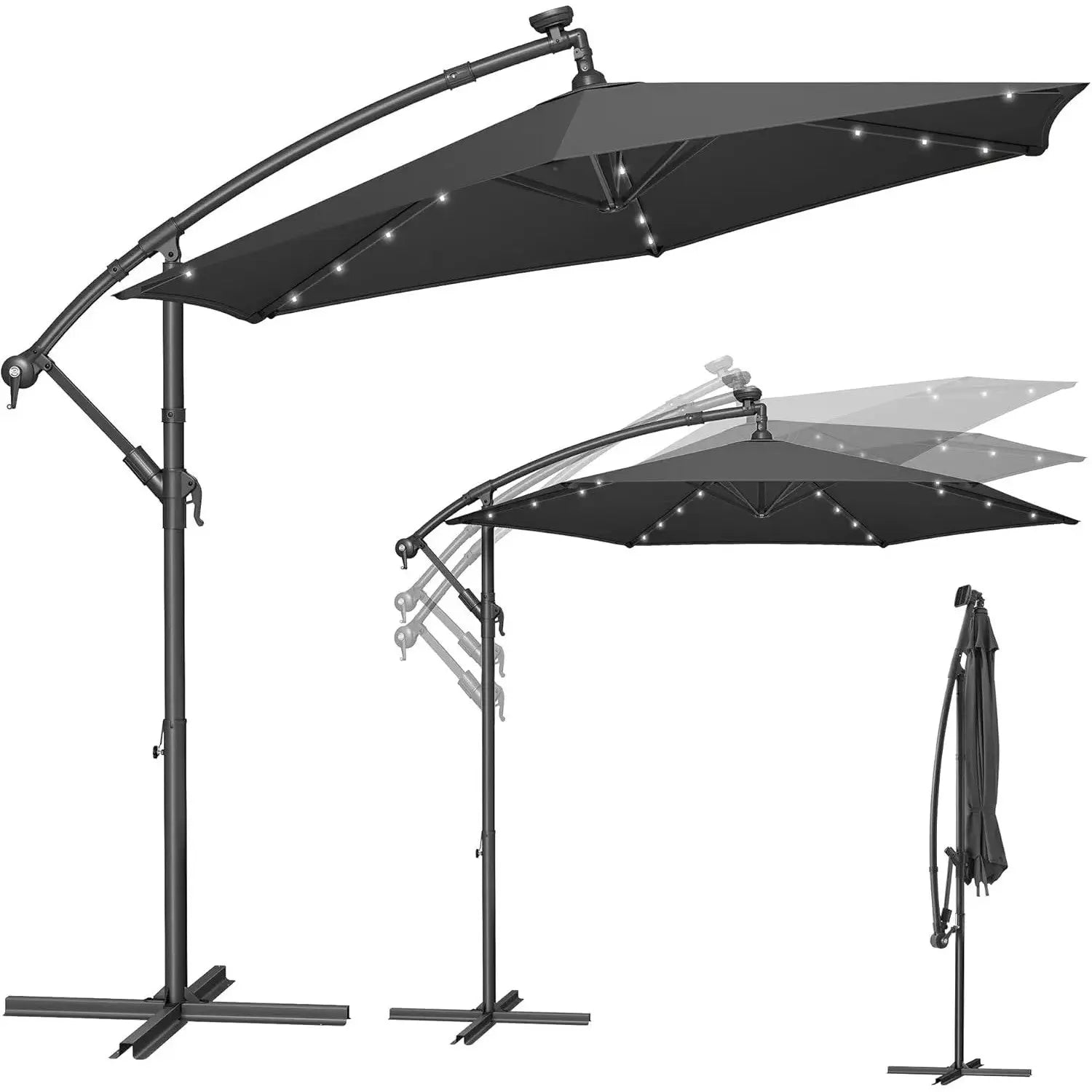 Ampelschirm LED-Solar 300cm grau Aluminium von Songmics