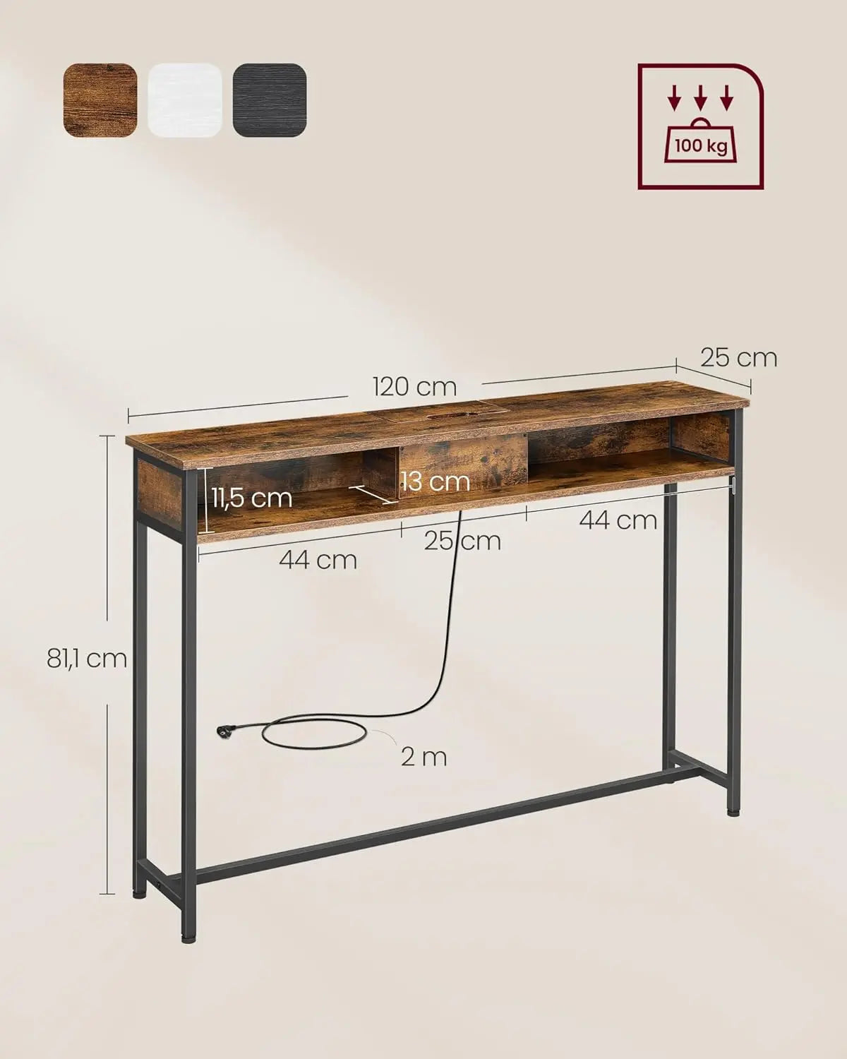Konsolentisch mit Steckdosen Vintage Braun von Songmics