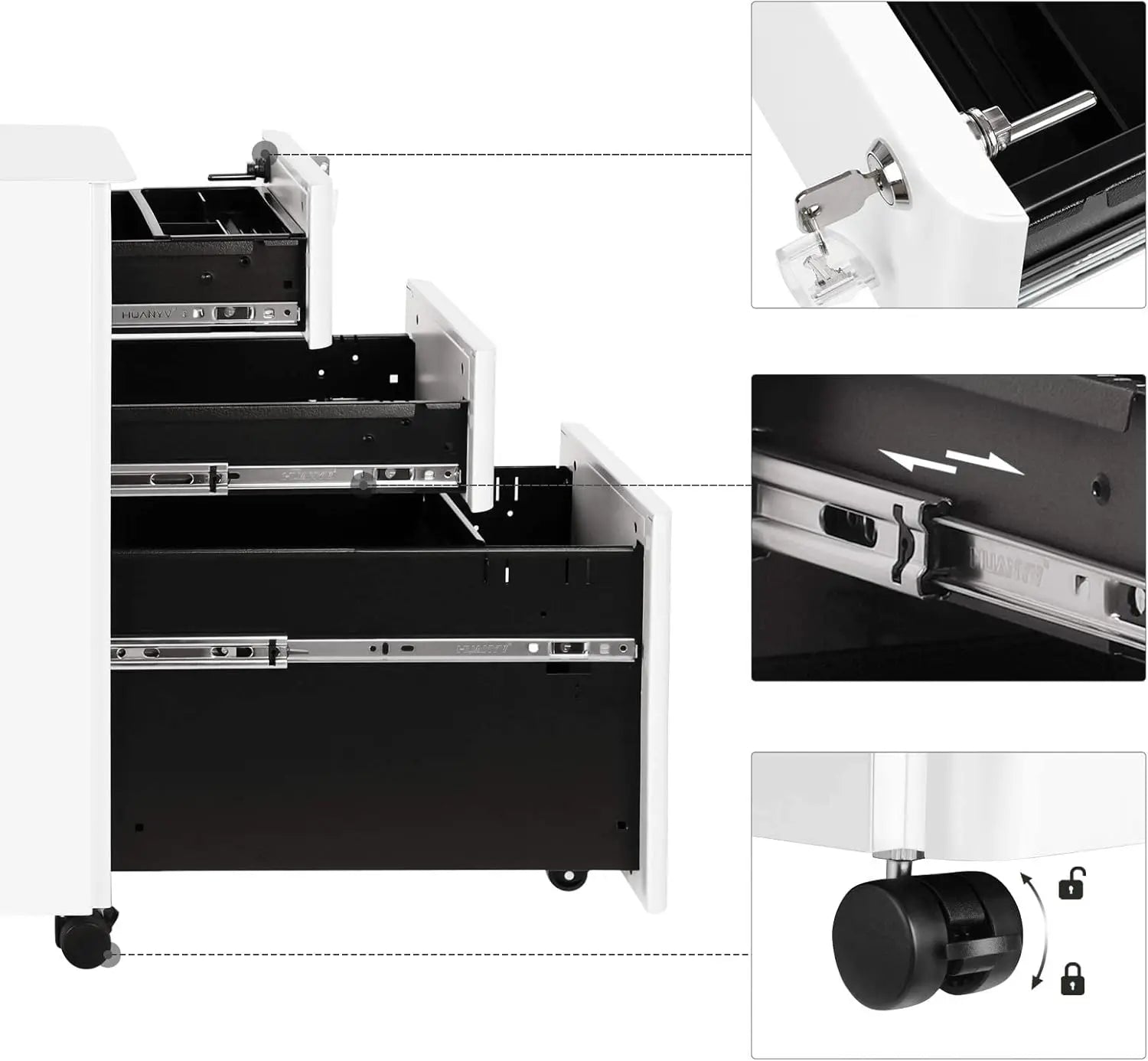 Rollcontainer Büroschrank abschliessbar Schubladen weiss von Songmics
