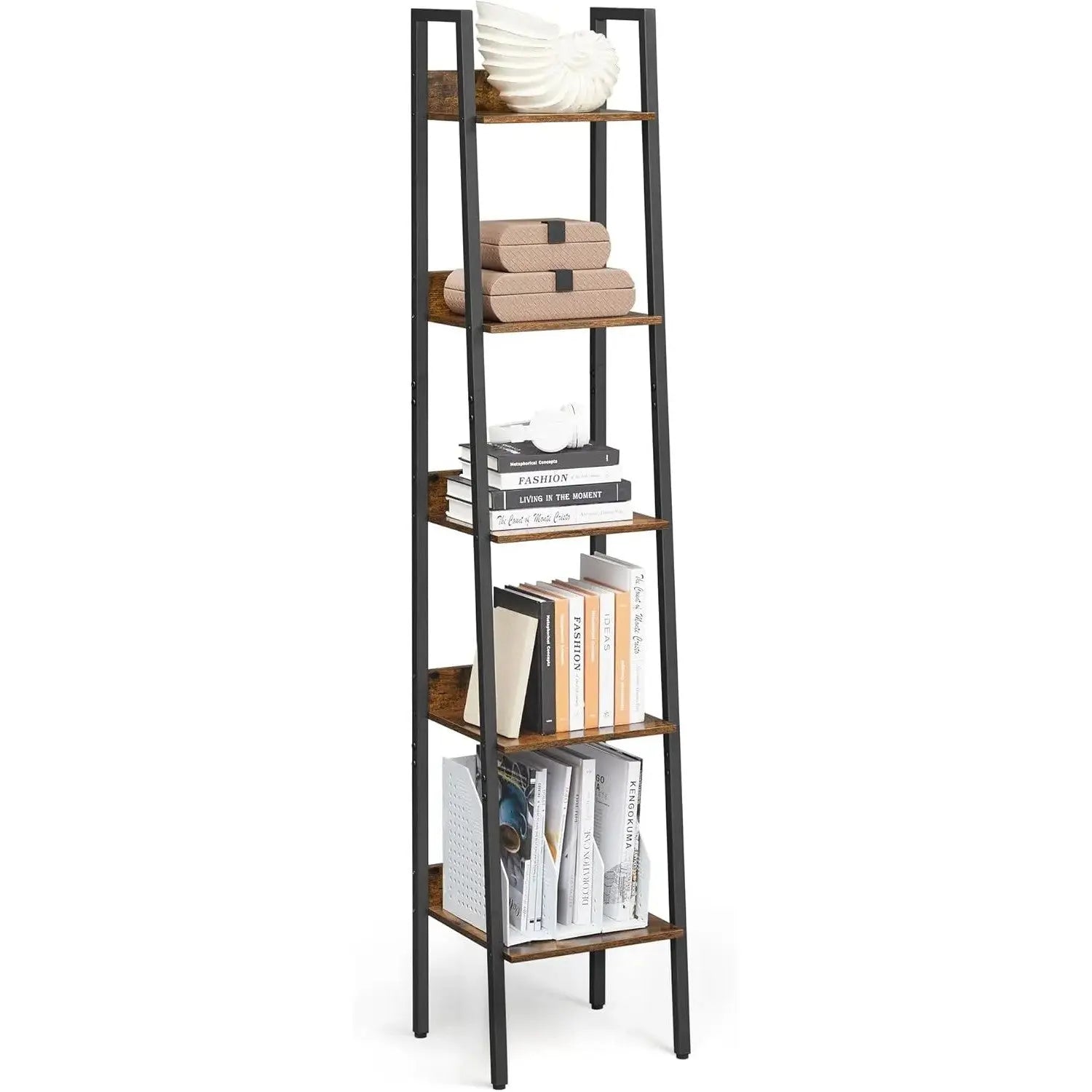 Bücherregal Leiterregal Industrie-Design Vintagebraun von Songmics