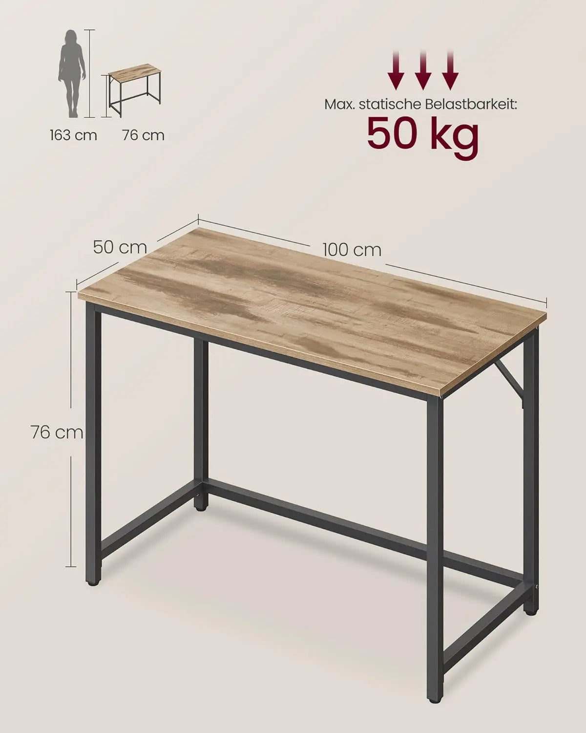 Computertisch Bürotisch 100x50x76cm Kamelbraun Tintenschwarz von Songmics