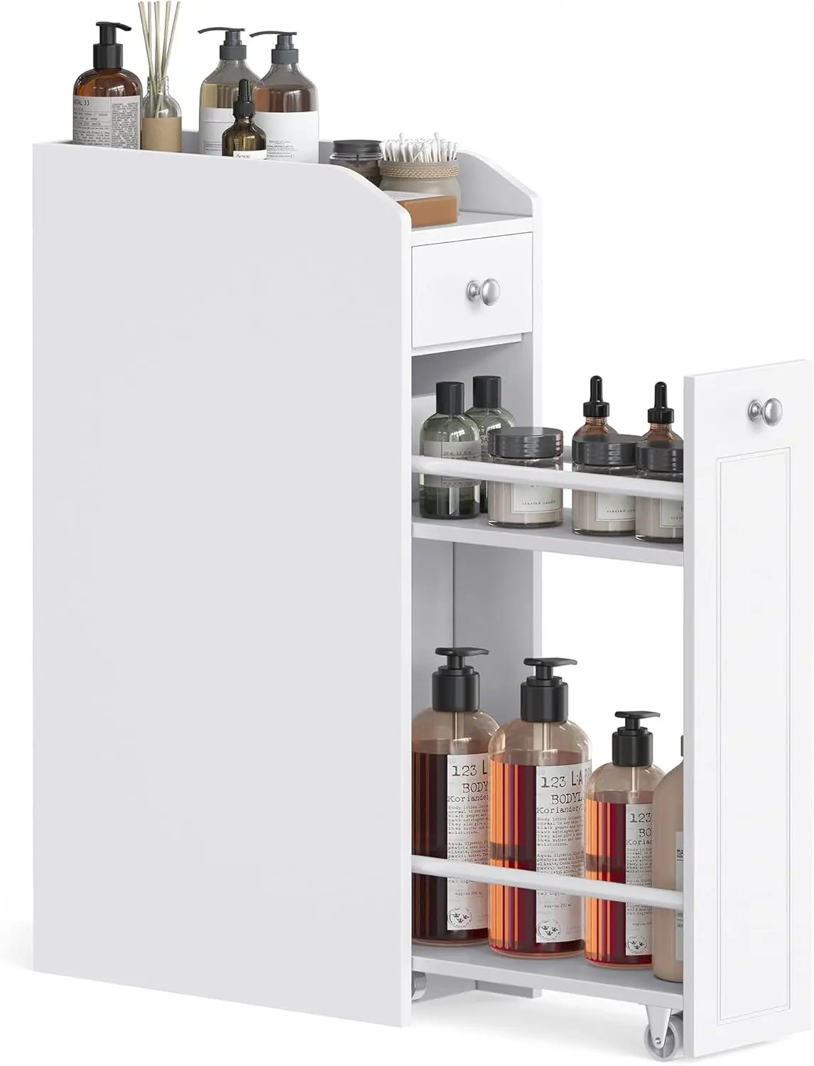Badezimmerschrank schmal mit Schubladen weiss von Songmics