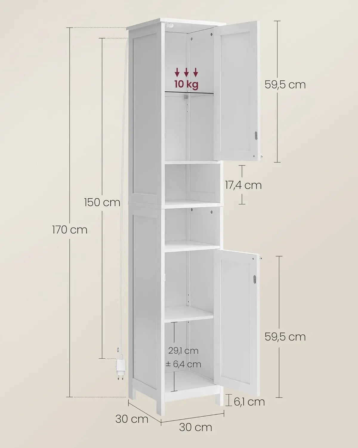 Hochschrank Bad Beleuchtung Weiss Holz von Songmics