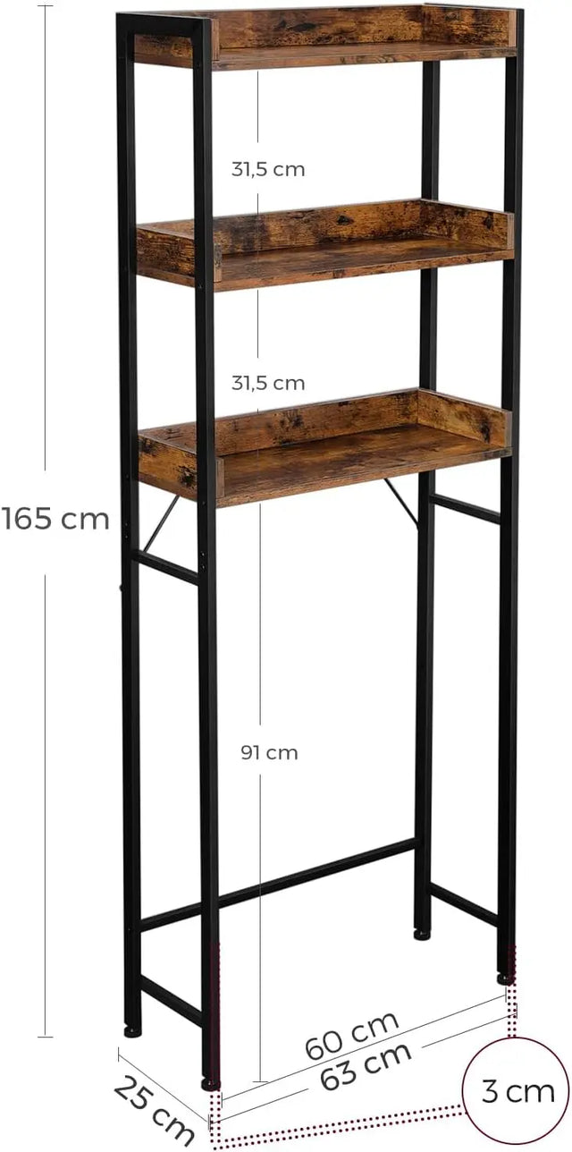 Toilettenregal 3 Ebenen Badezimmerregal Rustikal Braun von Songmics