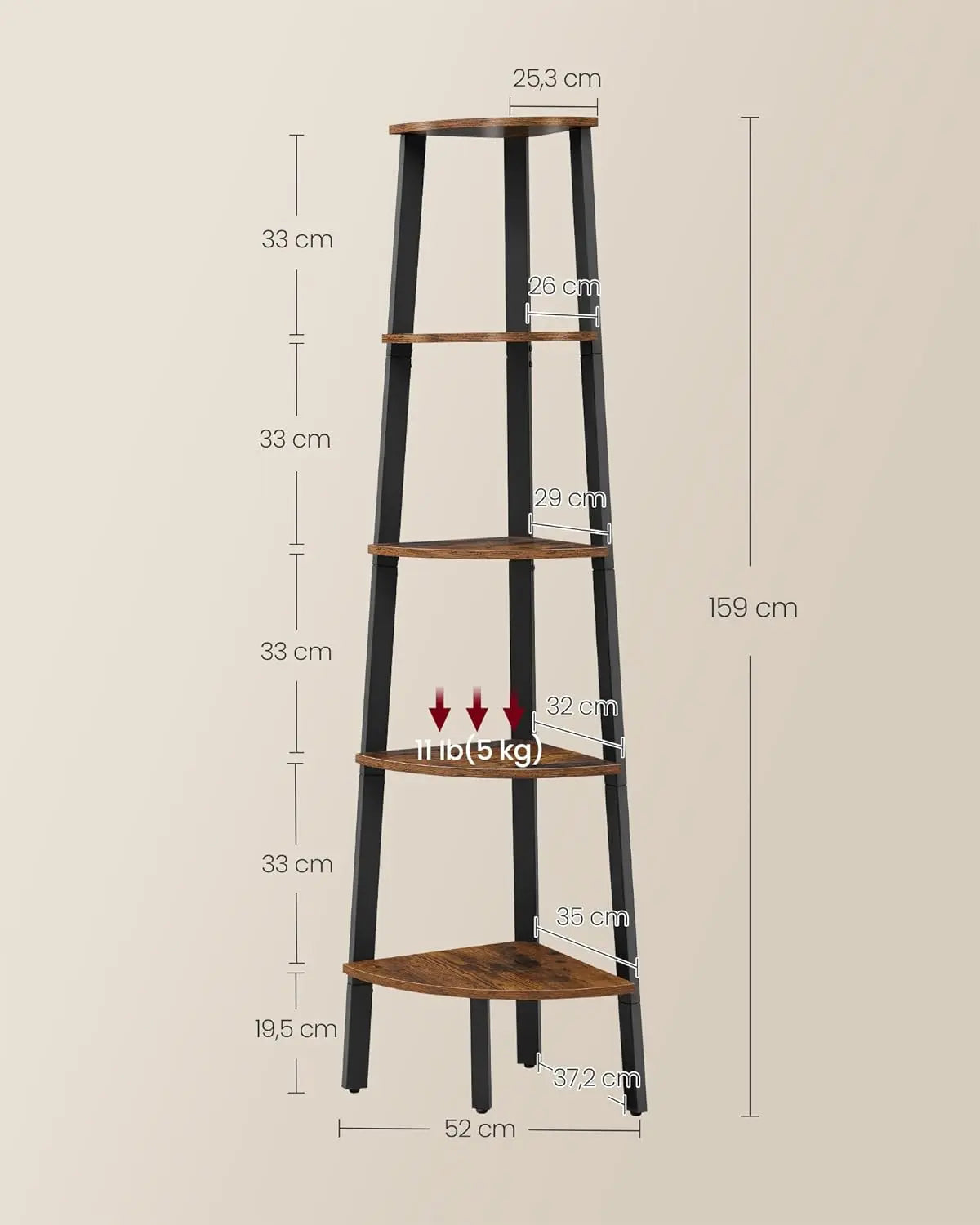 Eckregal im Industrial-Design vintagebraun-schwarz von Songmics