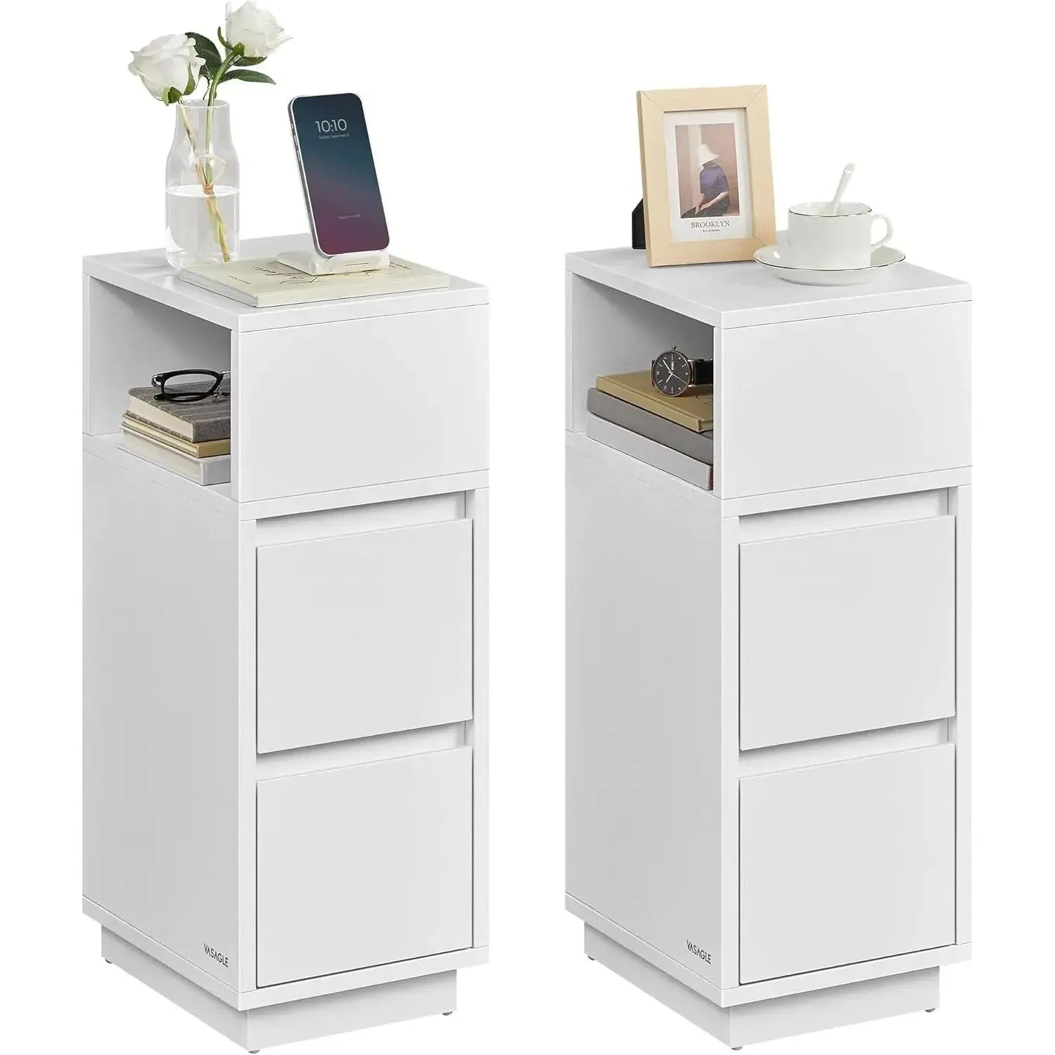 Nachttisch schmal 2er-Set weiss Holz von Songmics