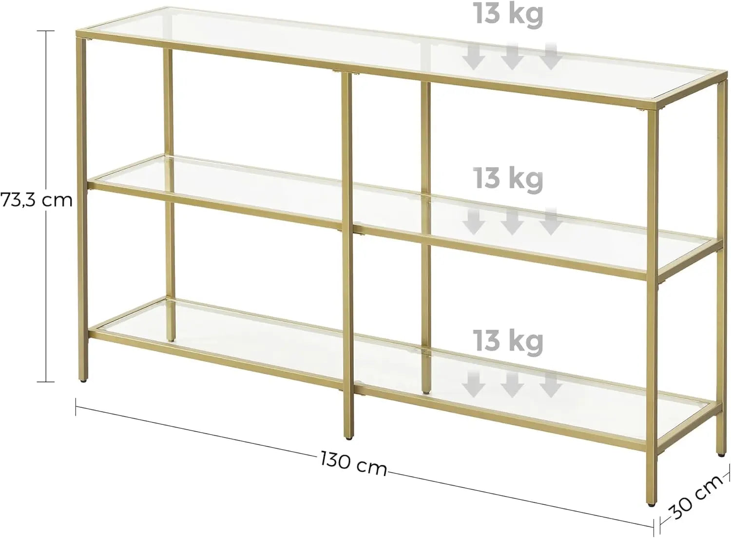Konsolentisch Hartglas 3 Ablagen goldfarben von Songmics