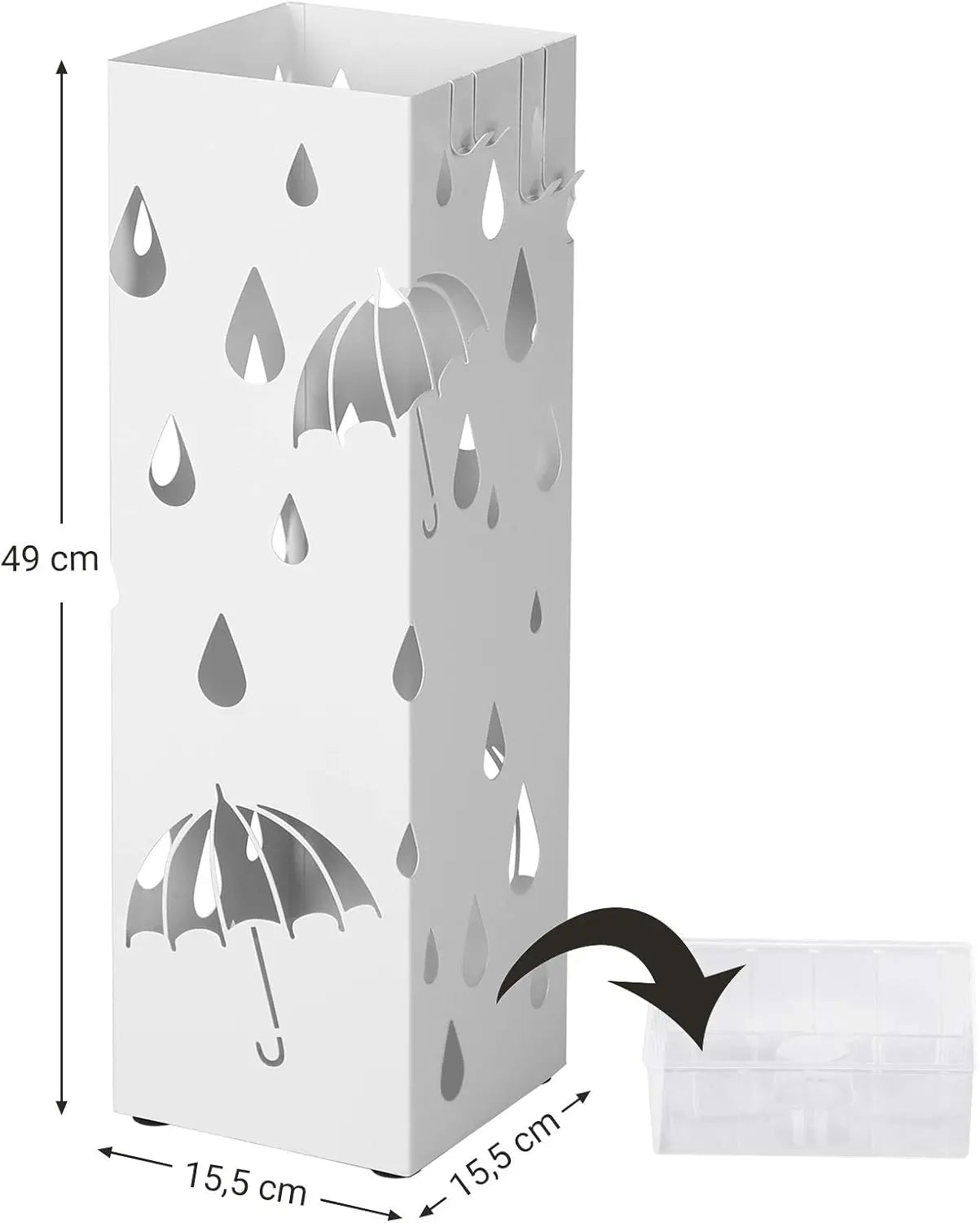 Regenschirmständer Metall quadratisch mit Haken Muster Regenschirme weiss von Songmics