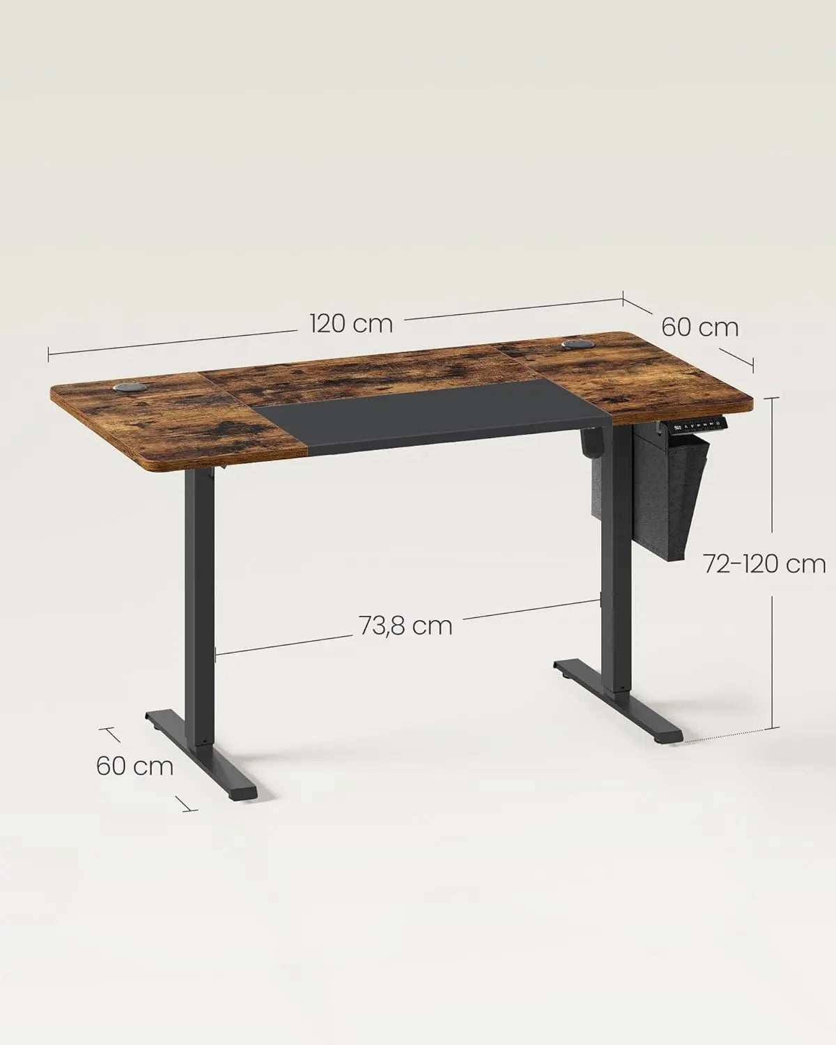 Schreibtisch elektrisch höhenverstellbar mit Memory-Funktion 120 cm vintagebraun von Songmics
