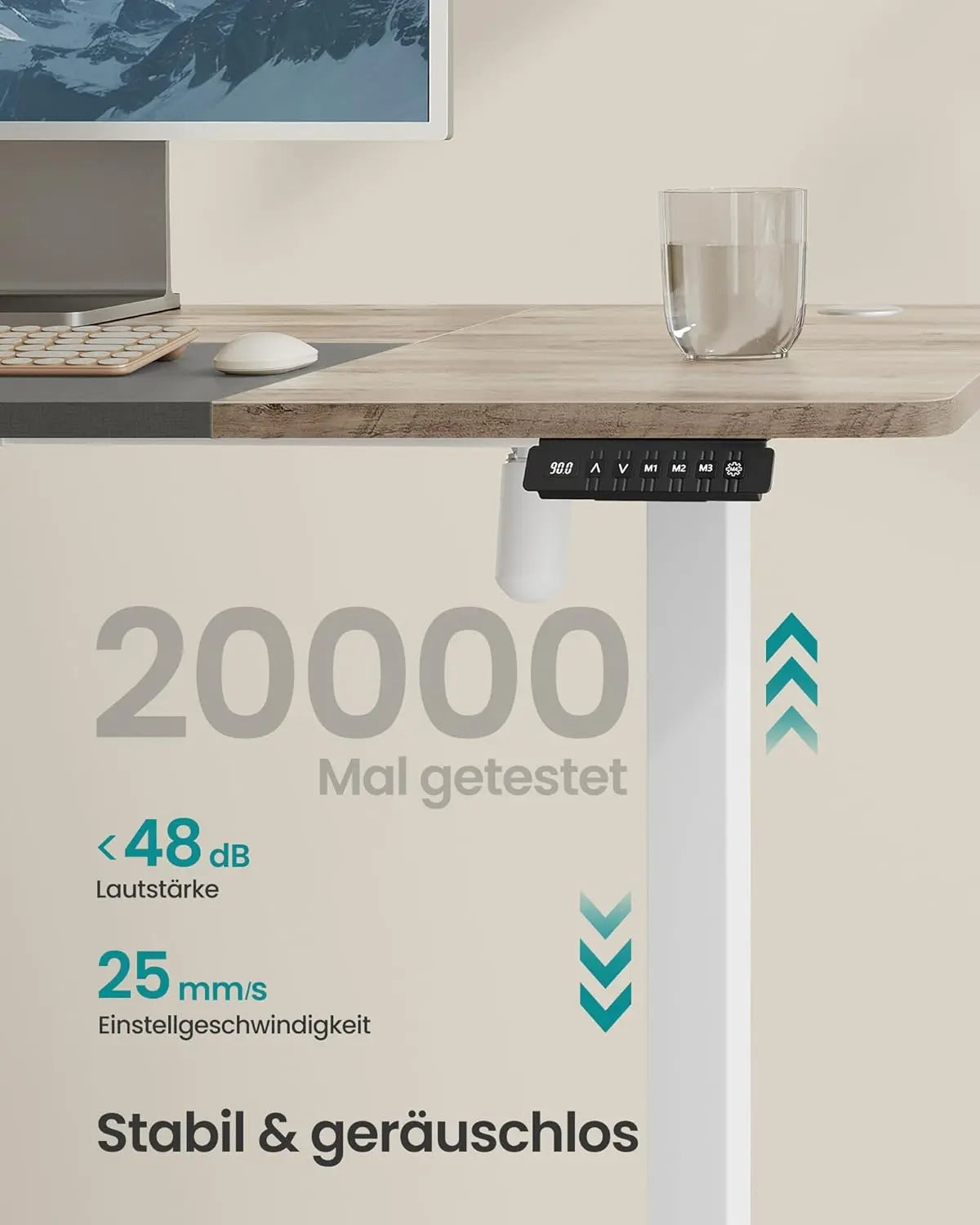 Schreibtisch elektrisch höhenverstellbar mit Memory Weiss von Songmics