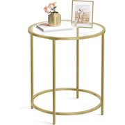Beistelltisch rund Hartglas Metallgestell Gold von Songmics