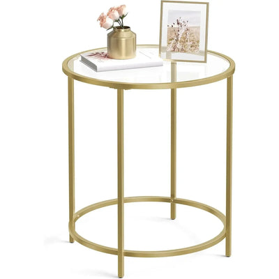 Beistelltisch rund Hartglas Metallgestell Gold