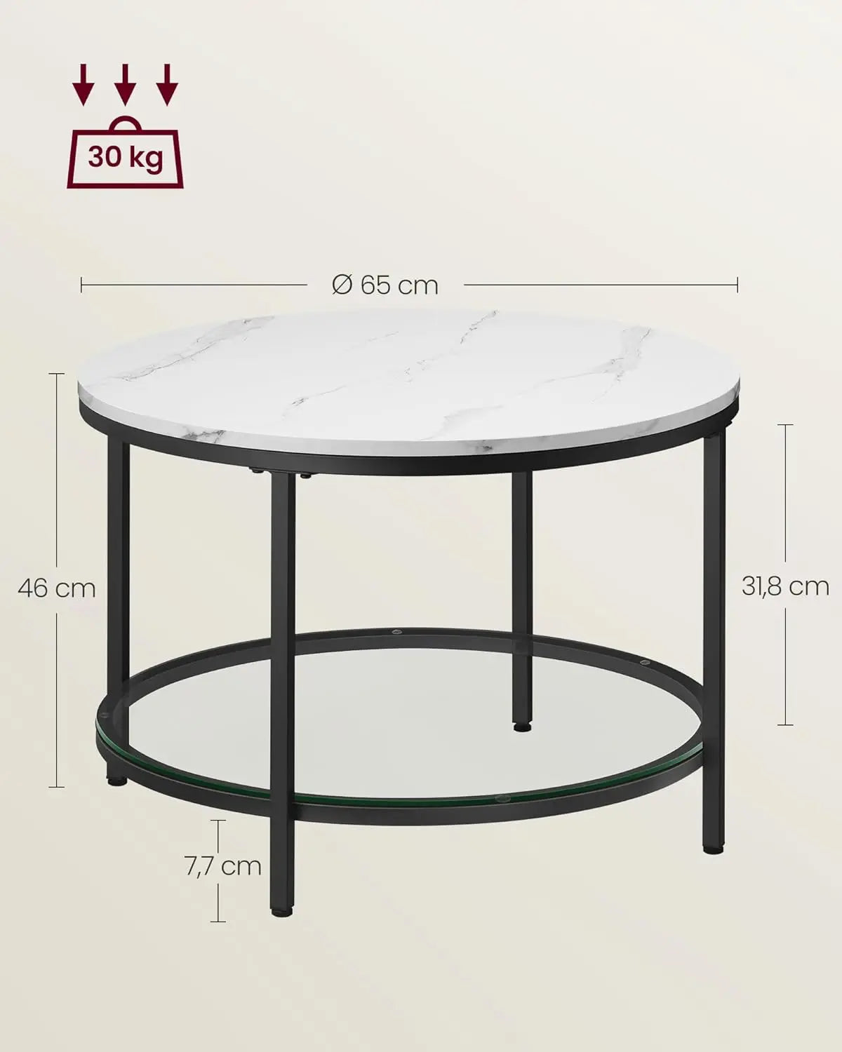 Couchtisch Marmor-Optik Weiss Glas Schwarz von Songmics
