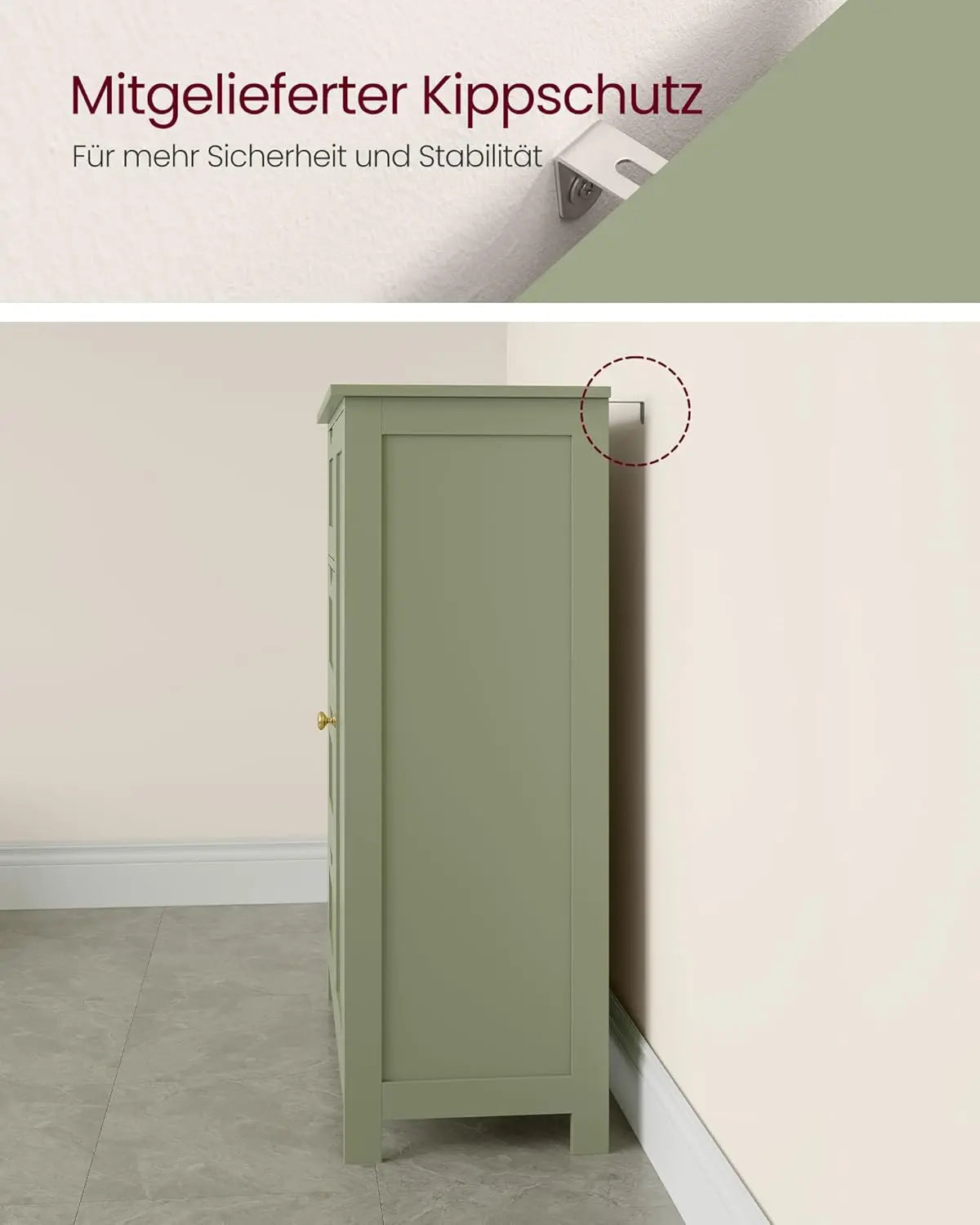 Badezimmerschrank schmal lorbeergrün 4 Schubladen von Songmics