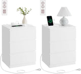 Nachttisch Set mit Steckdosen Modern Weiss von Songmics