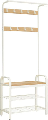 Garderobenständer mit Schuhbank Eichenfarben Weiss von Songmics