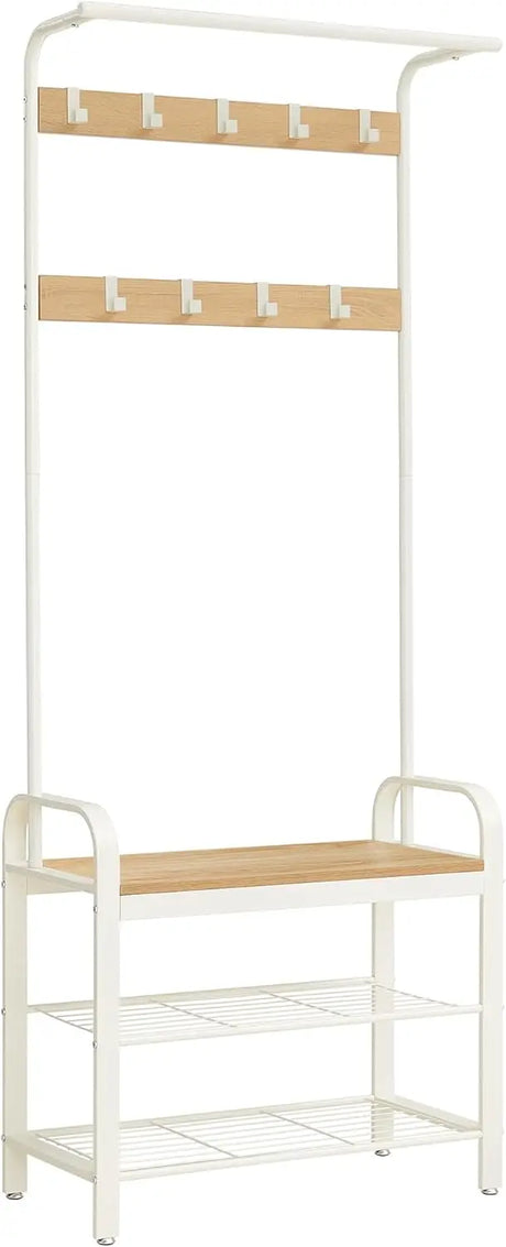 Garderobenständer mit Schuhbank Eichenfarben Weiss von Songmics