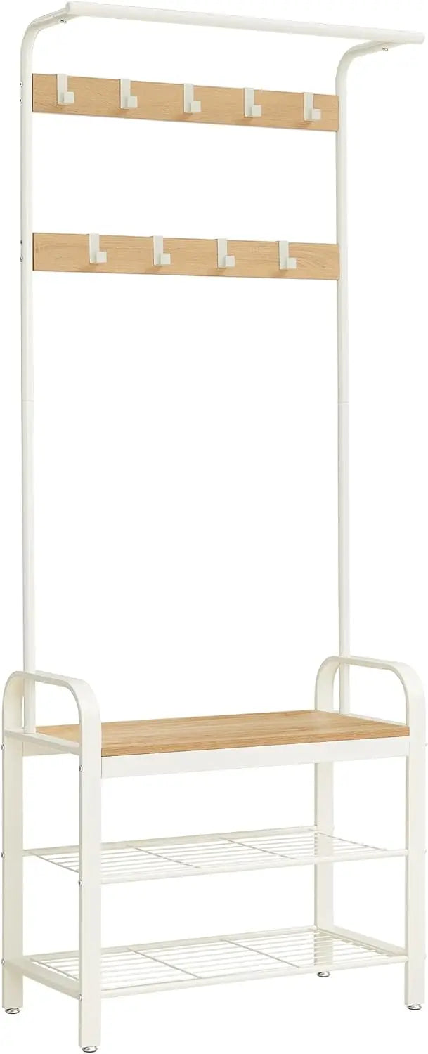 Garderobenständer mit Schuhbank Eichenfarben Weiss von Songmics