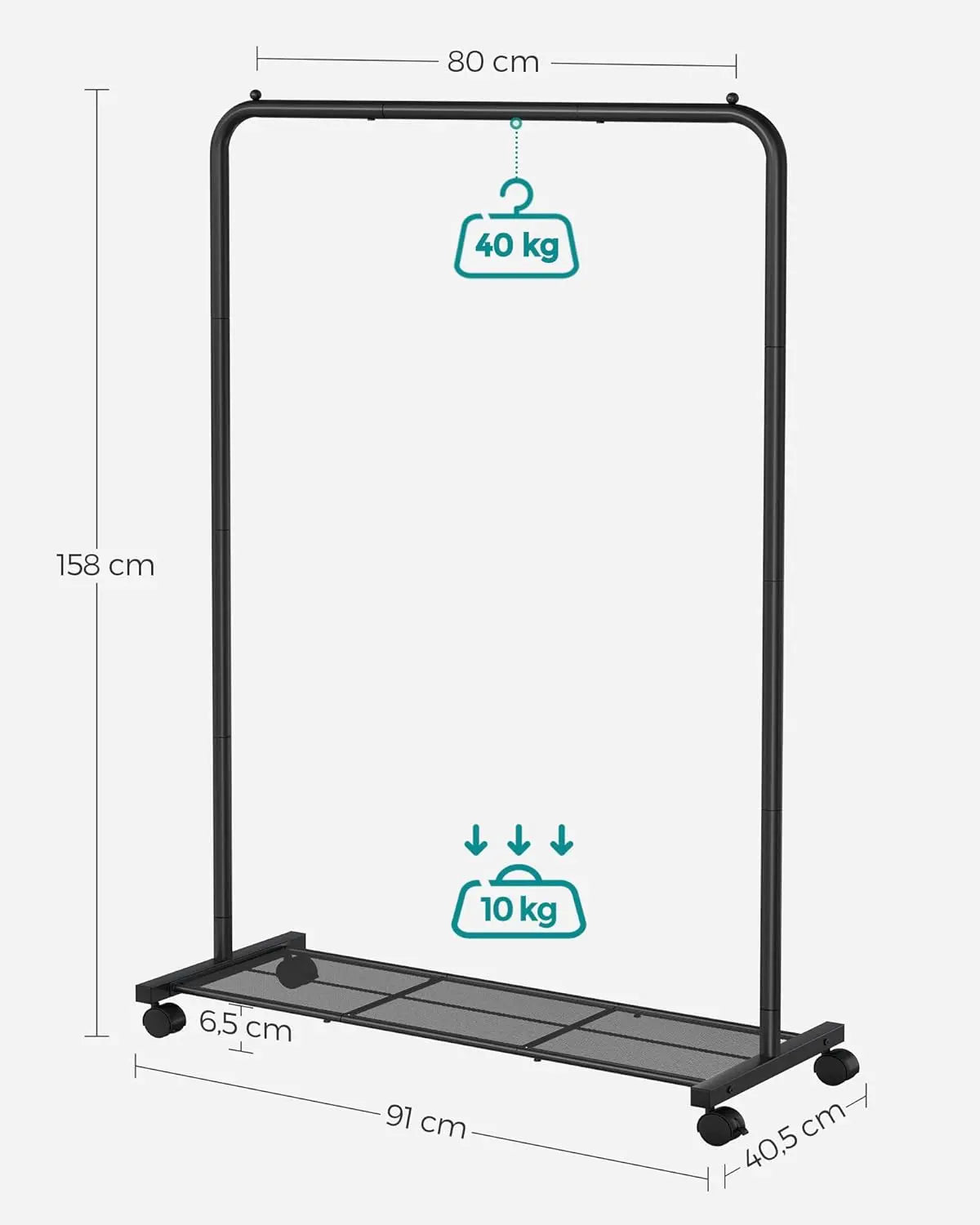 Kleiderständer rollbar schwarz Metall 91cm von Songmics
