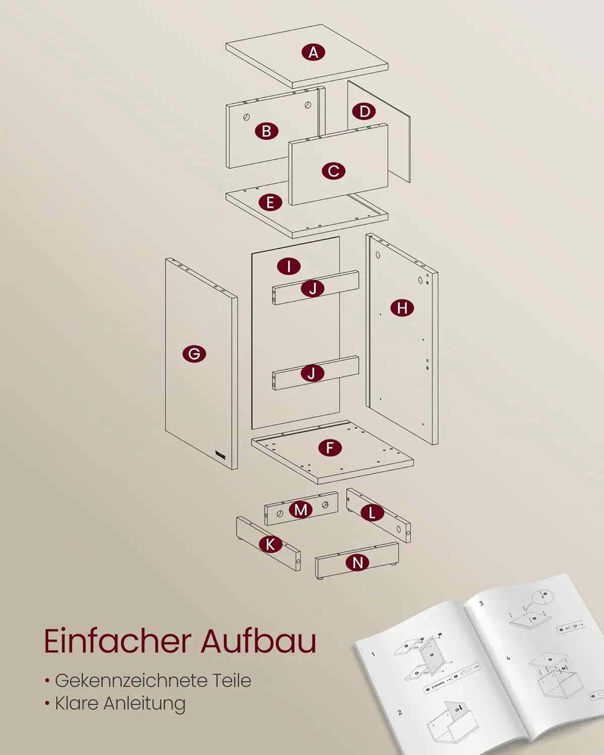 Nachttisch schmal 2 Schubladen naturbeige von Songmics