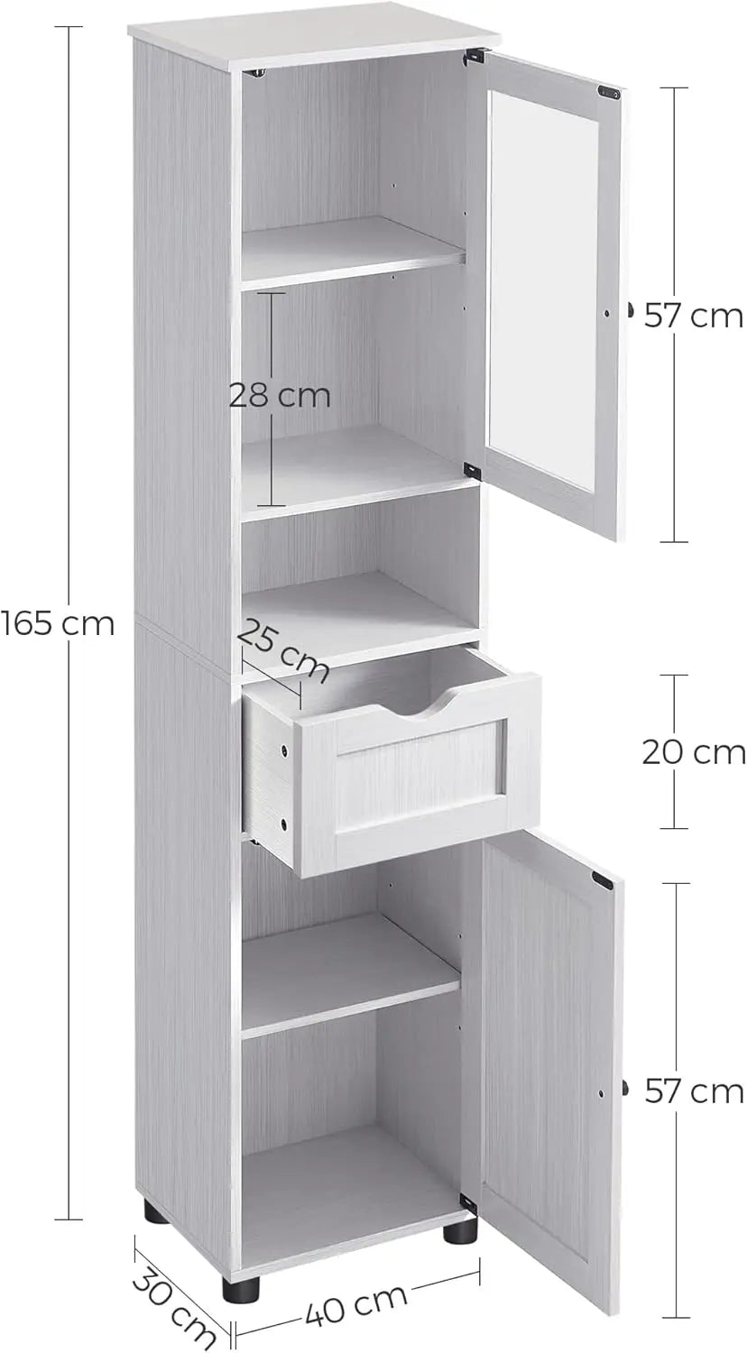 Badezimmerschrank Hochschrank Glastür Ahornweiss von Songmics