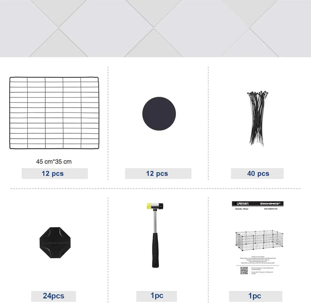 Freilauf Kleintiergehege Metallgitter Kaninchen Schwarz von Songmics