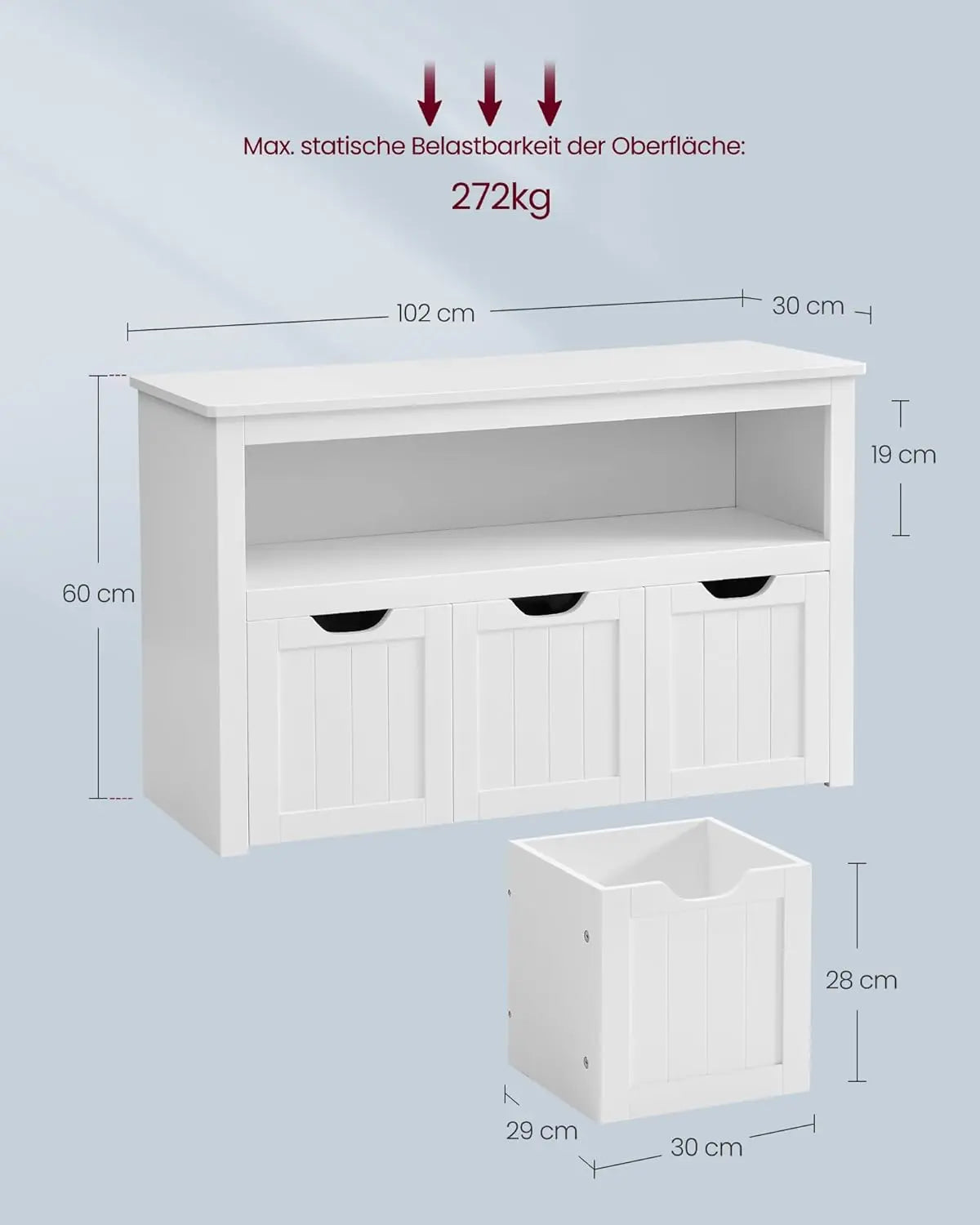 Spielzeugschrank mit Rollen weiß Holz von guteszeug.ch