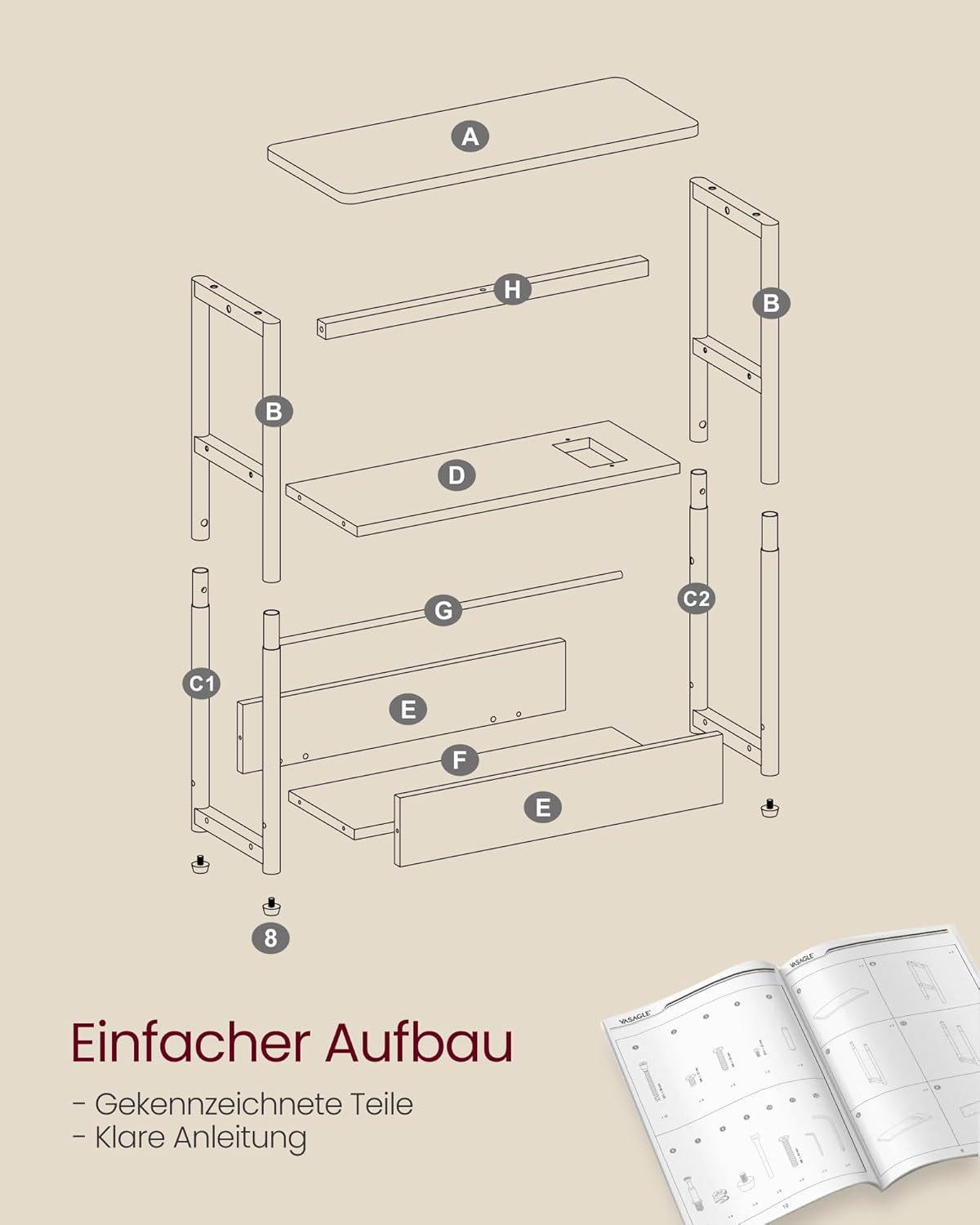 Beistelltisch mit Ladefunktion vintagebraun-tintenschwarz von Songmics