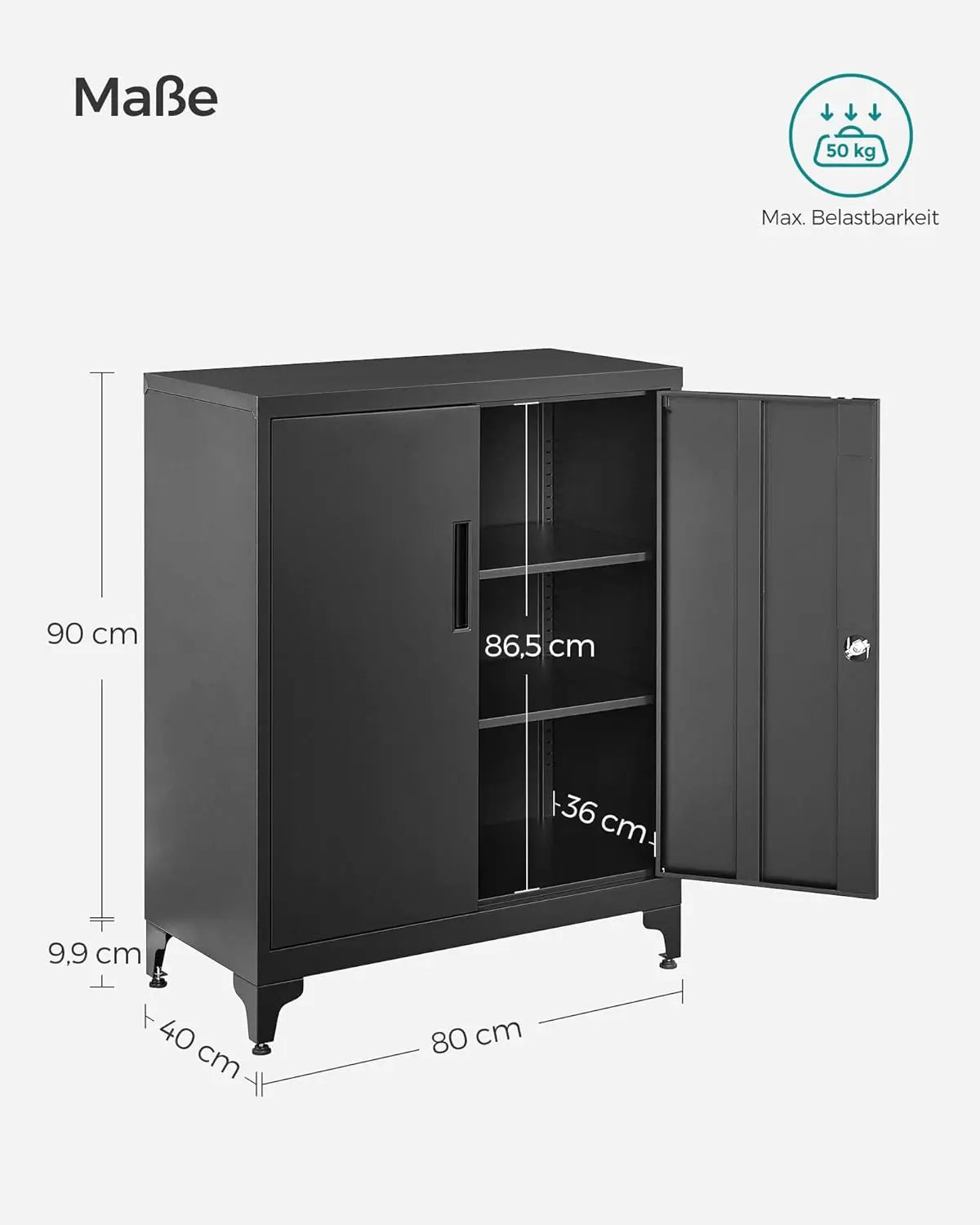 Aktenschrank abschliessbar Stahl Mehrzweckschrank Mattschwarz von Songmics