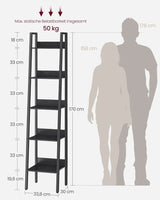 Bücherregal Leiterregal 5 Ebenen Schwarz von Songmics