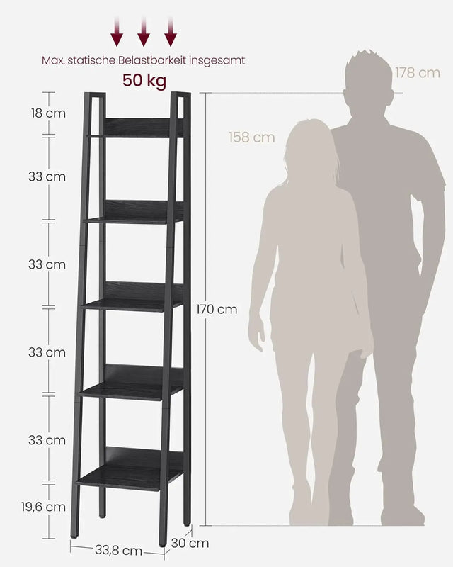 Bücherregal Leiterregal 5 Ebenen Schwarz von Songmics
