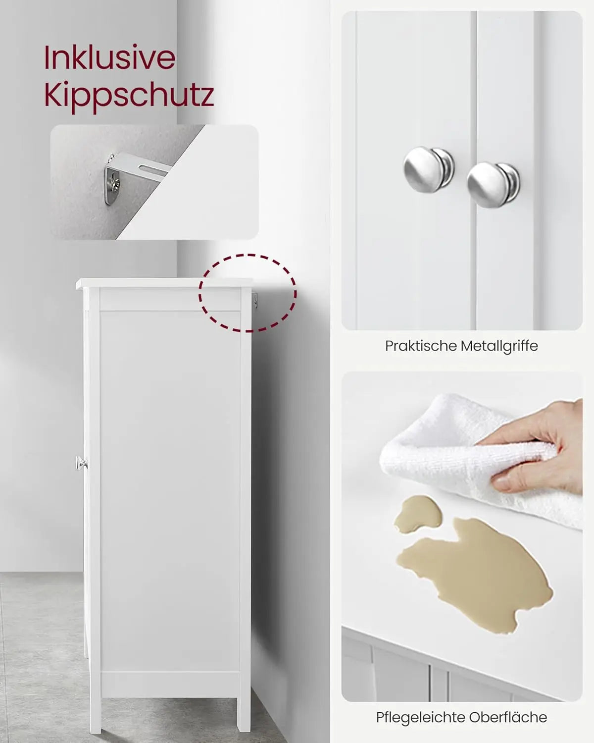 Badezimmerschrank Freistehend Verstellbare Regale Weiss von Songmics