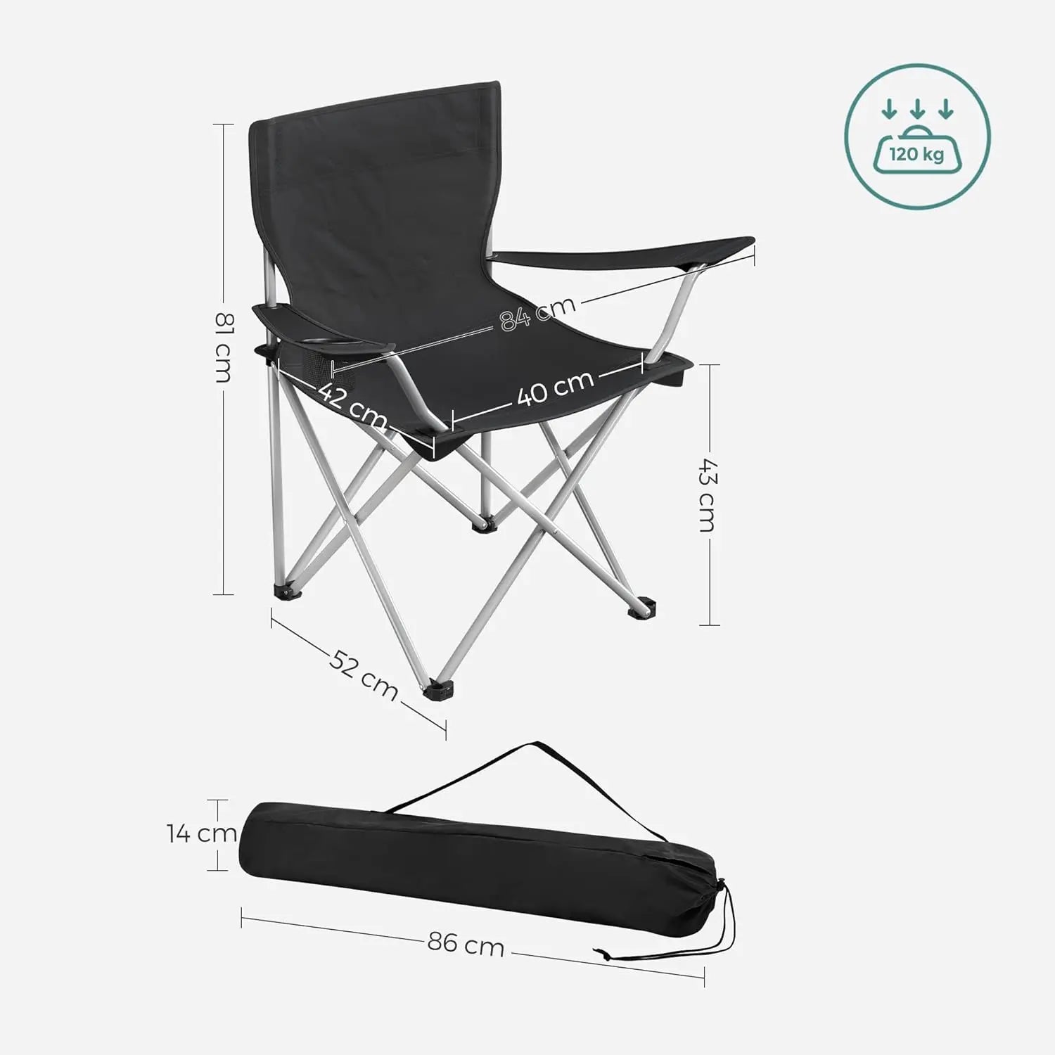 Campingstuhl 2er-Set klappbar schwarz Stahl von Songmics