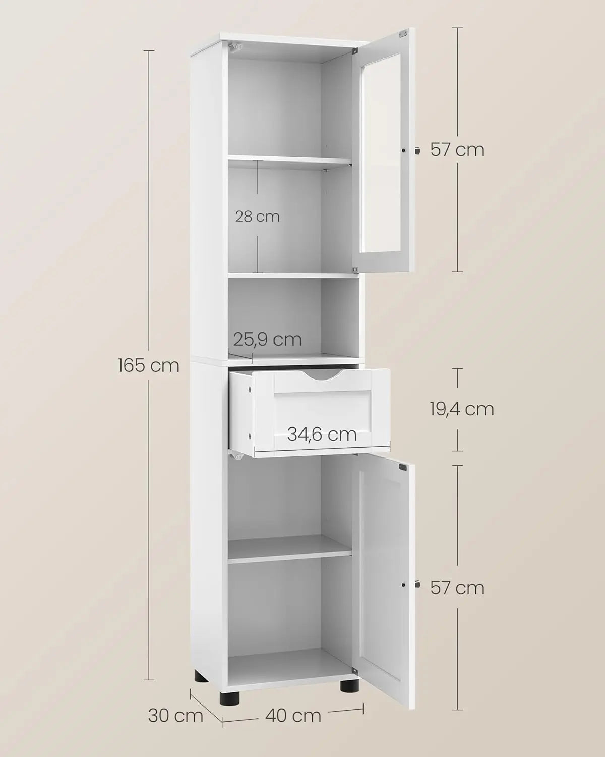 Badezimmerschrank schmal Glastür wolkenweiss Holz von Songmics
