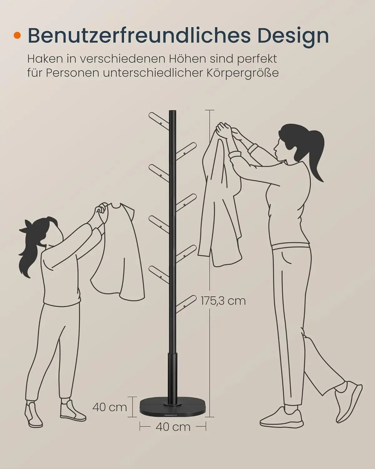Garderobenständer Baumform mit 8 Haken Schwarz von Songmics