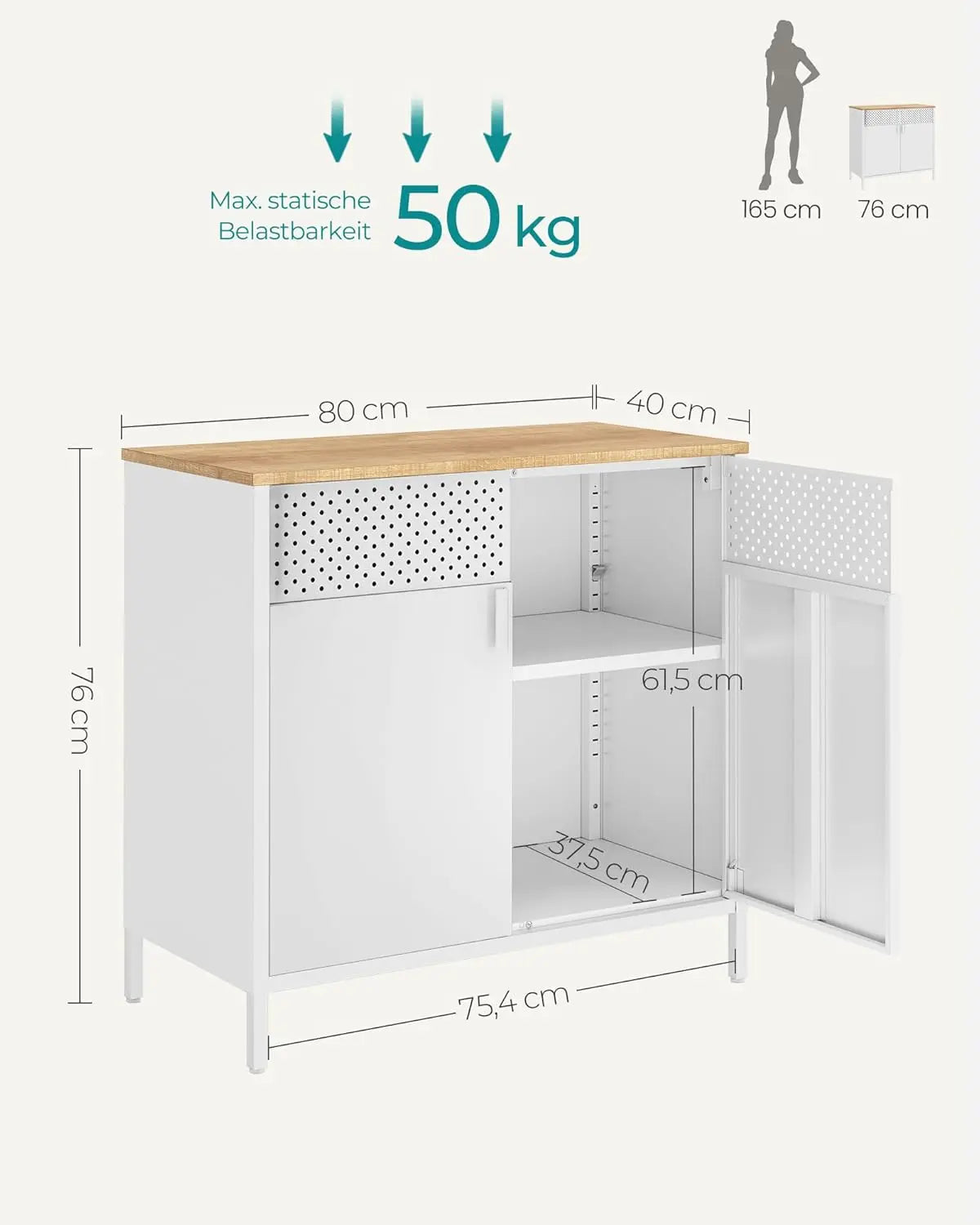 Metallschrank mit Magnetverschluss naturbeige-weiss von Songmics