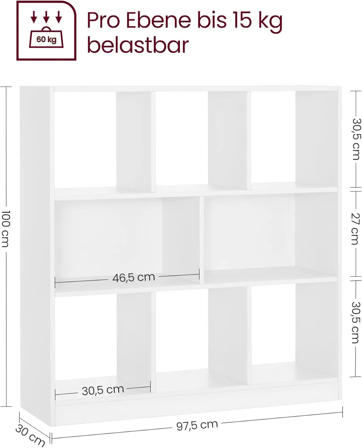 Bücherregal 8 Fächer Horizontal Wohnzimmer Weiss von Songmics