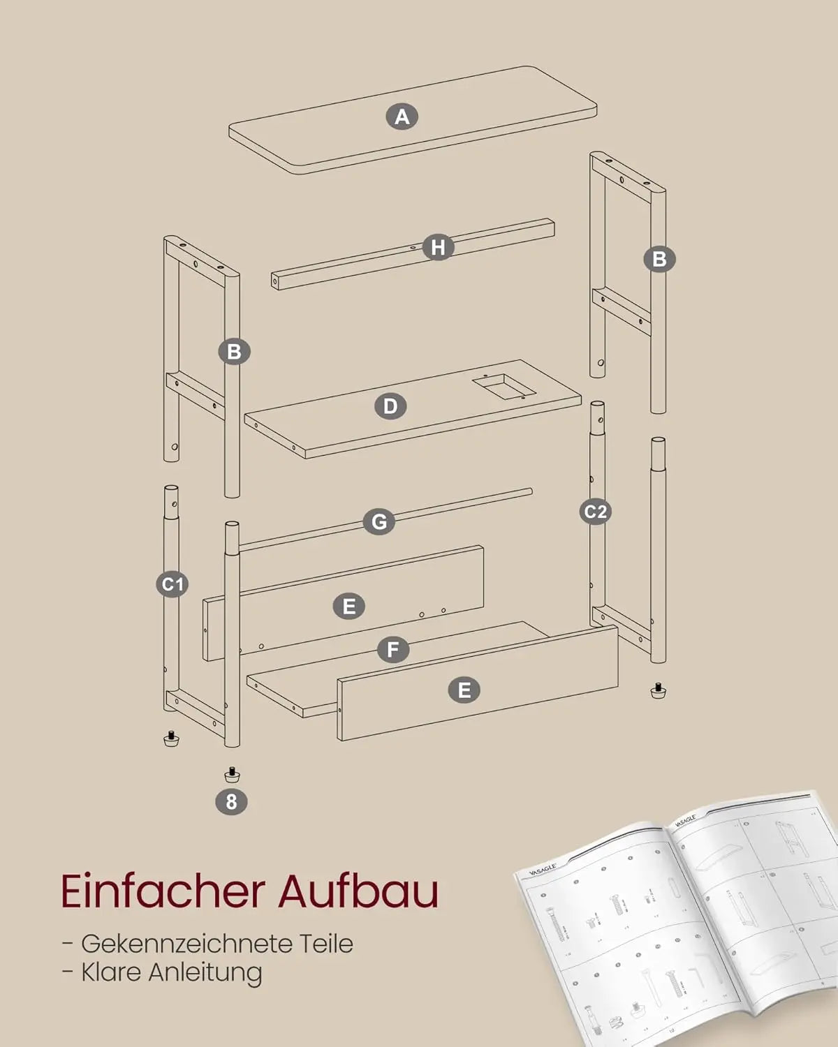 Beistelltisch mit Ladefunktion, cremeweiss von Songmics
