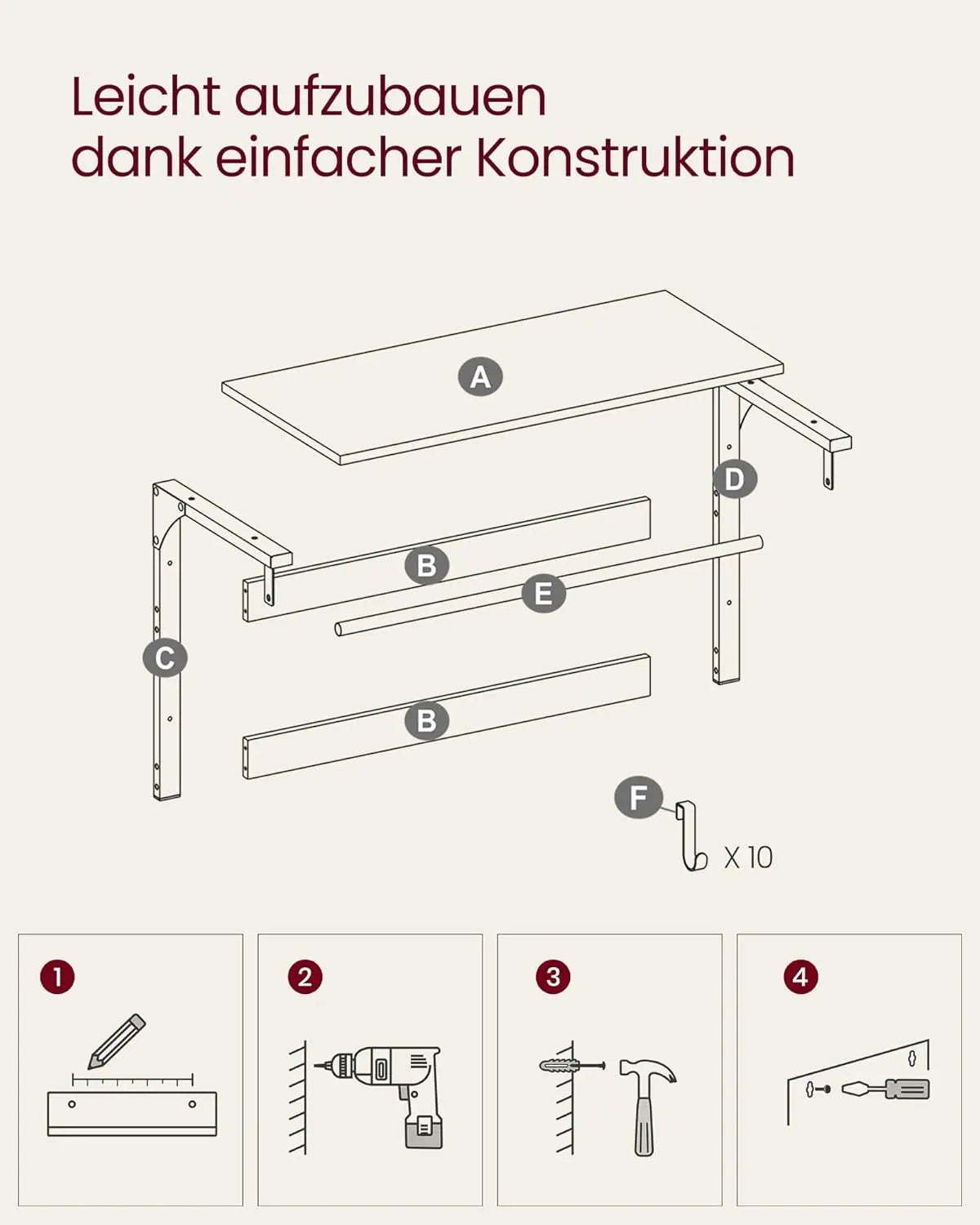 Wandgarderobe mit Ablage 65cm Vintagebraun-Schwarz von Songmics