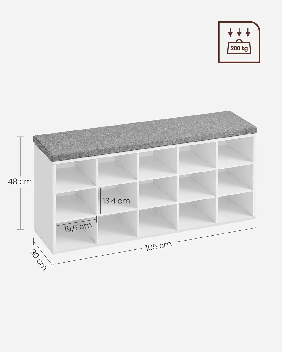 Schuhbank Regal Stauraum Sitzfläche 15 Fächer Weiss von Songmics