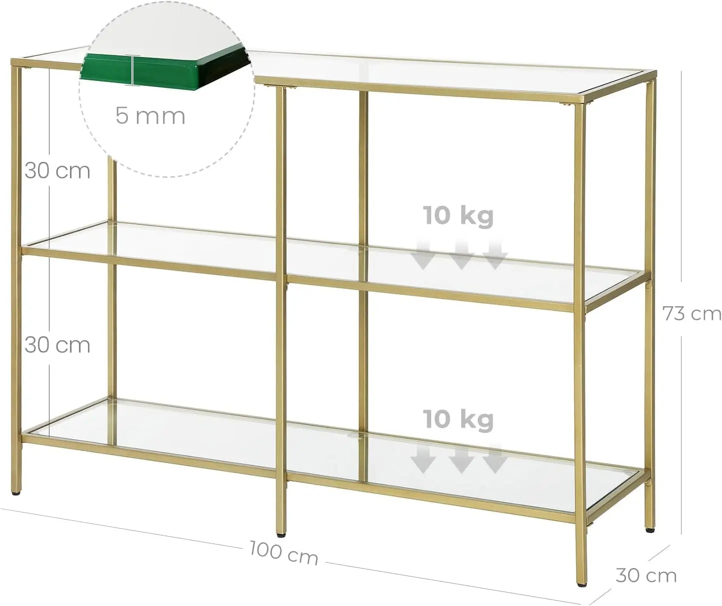 Konsolentisch Regal 3 Ablagen Metallrahmen Gold von Songmics