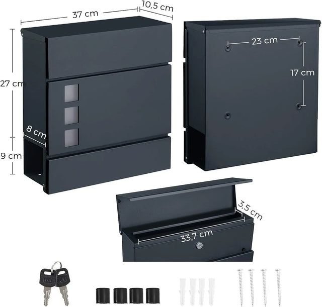 Briefkasten XXL mit Zeitungsfach abschliessbar Anthrazit von Songmics