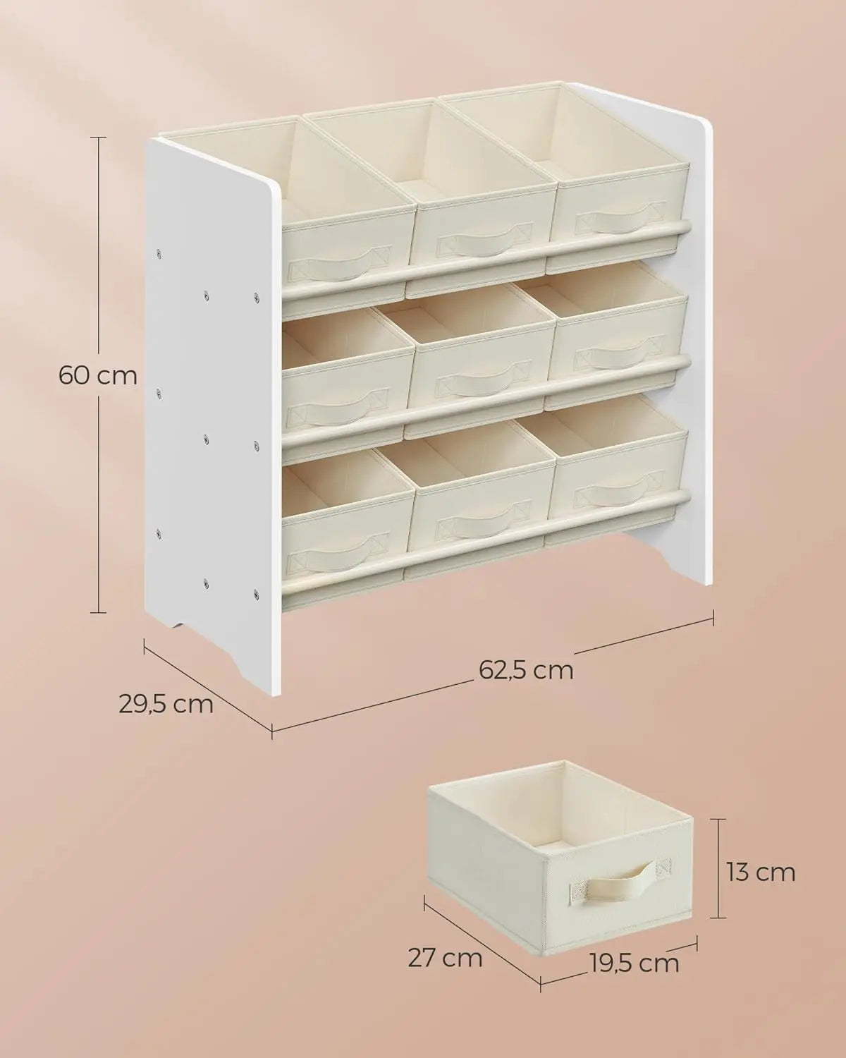 Kinderregal Spielzeugregal 9 Boxen Weiss Stoff von Songmics