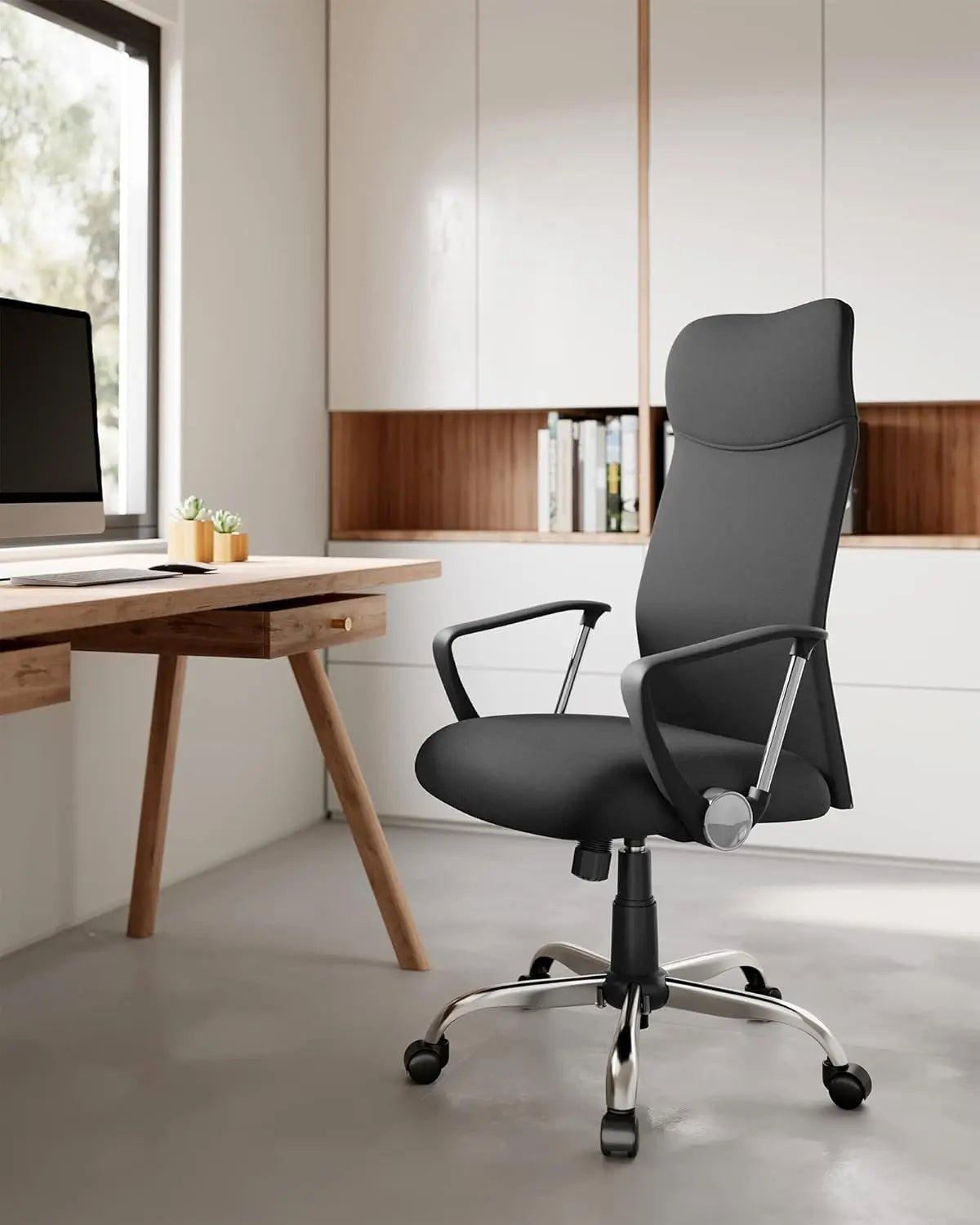 Bürostuhl ergonomisch höhenverstellbar gepolstert schwarz von Songmics
