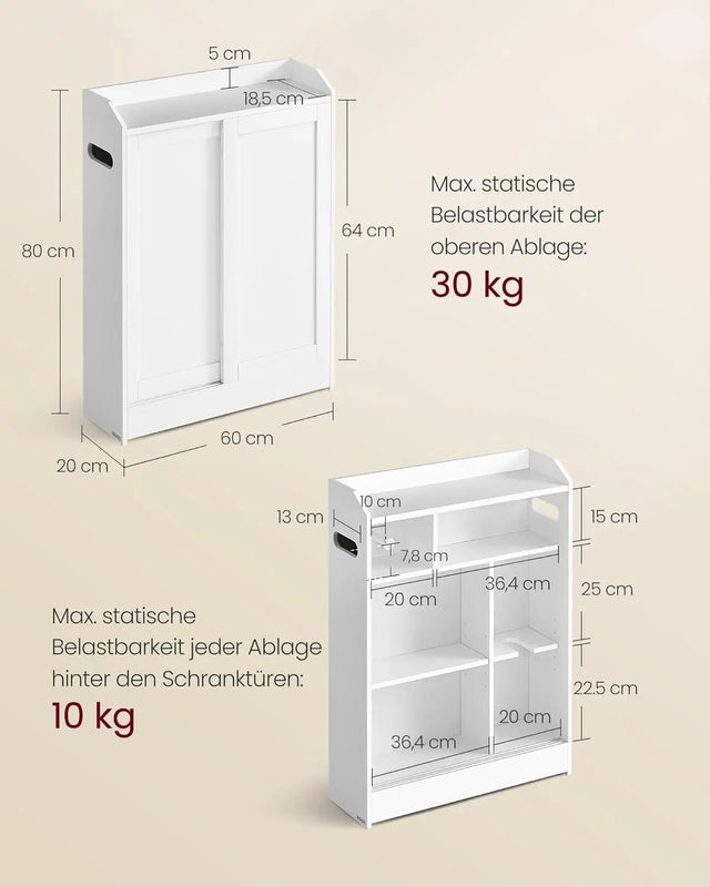 Badezimmerschrank mit Schiebetüren wolkenweiss von Songmics